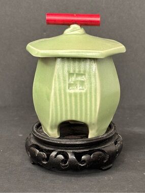 Vintage Japanese Ceramic Pagoda Lantern Incense Burner Celadon Green